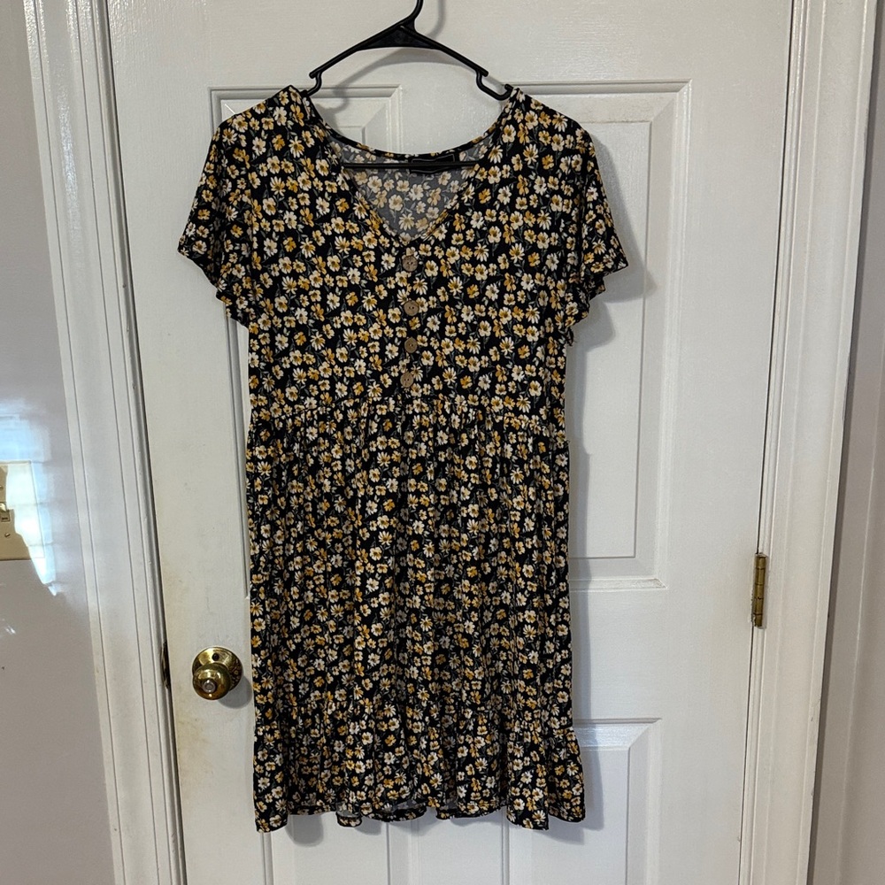Vibe Black and Yellow Floral Mini Dress